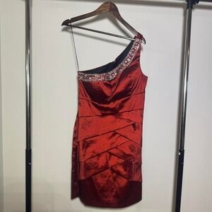 Red One Should Prom Dress with Rhinestone Detailing Size 10 Dance Eveningwear
